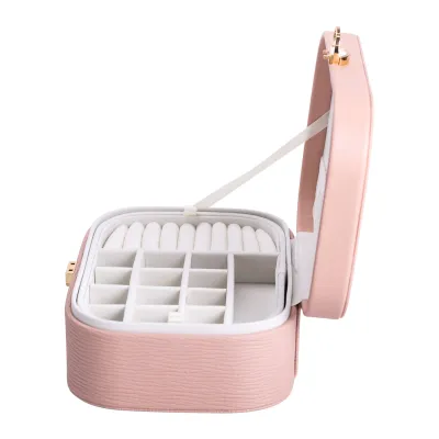 Скринька-органайзер для прикрас з екошкіри із замком 26х18х9,5 см, рожевий