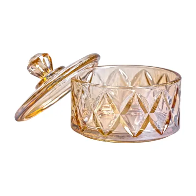 Конфетниця з кришкою скляна під кришталь, коричневий