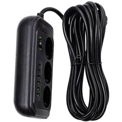 Сетевой фильтр-удлинитель LUXE 3 розетки 6 USB 4,75 метра, черный