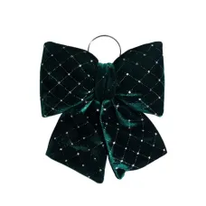 Бант новогодний с геометрическим узором бархатный 25*35 см, зеленый