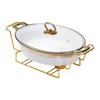 Мармітниця порцелянова 1.5 л овальна на металевій підставці з підігрівом, білий