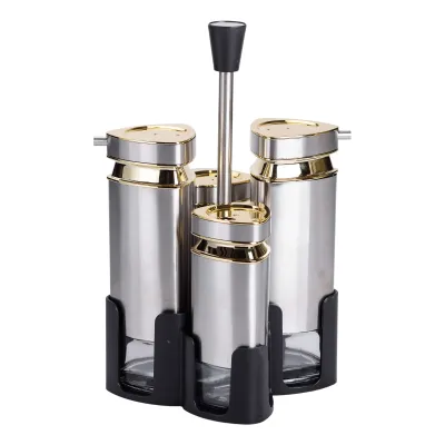 Набор баночек для специй и жидких текстур 4 предмета на подставке, хром