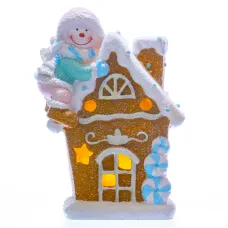 Новогодняя фигурка с подсветкой Снеговик с пряничным домиком 14*9*20 см