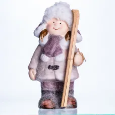 Новогодняя фигурка Девочка с лыжами фарфоровая 12*8*23 см