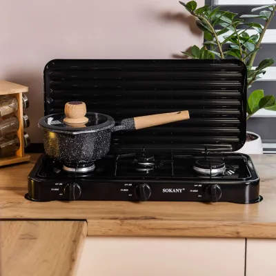 Настольная газовая плита Sokany SK-6003 трехконфорочная для баллонного газа, черный Настольная газовая плита Sokany SK-6003 трехконфорочная для баллонного газа, черный