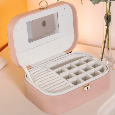 Скринька-органайзер для прикрас з екошкіри із замком 26х18х9,5 см, рожевий