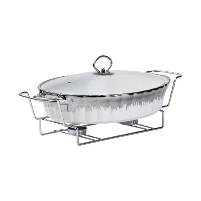 Мармітниця порцелянова овальна 2 л зі скляною кришкою, хром