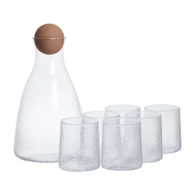 Набор для напитков графин с бамбуковой крышкой и 6 стаканами, прозрачный