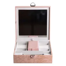 Скринька-органайзер для прикрас з екошкіри із замком 25х25х8,5 см, рожевий
