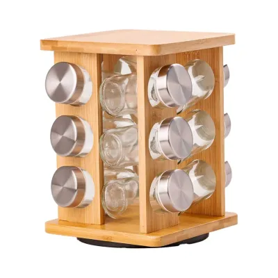 Набір ємностей для спецій 12 баночок по 100 мл на дерев'яній підставці 