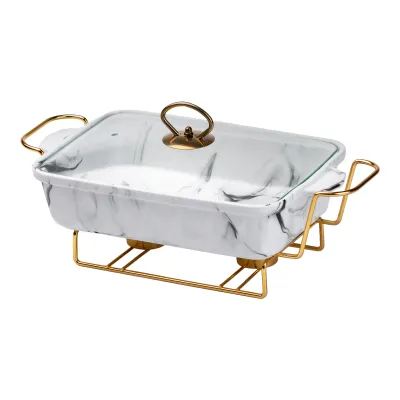 Мармитница фарфоровая прямоугольная 1,5 л, мрамор с золотом Мармитница фарфоровая прямоугольная 1,5 л, мрамор с золотом