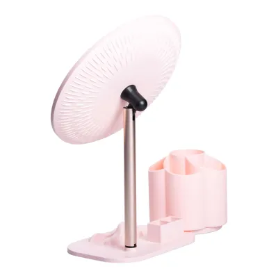 Косметическое зеркало с LED-подсветкой и органайзером 21 см, розовый Косметическое зеркало с LED-подсветкой и органайзером 21 см, розовый