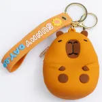 Кошелек-брелок Капибара силиконовый на молнии 8*6*4 см, коричневый