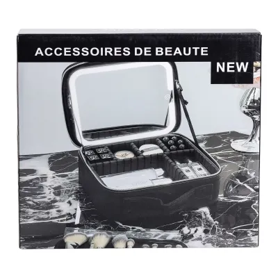 Косметичка-органайзер с LED-зеркалом 26х22х9 см из экокожи, розовый Косметичка-органайзер с LED-зеркалом 26х22х9 см из экокожи, розовый