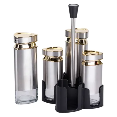 Набор баночек для специй и жидких текстур 4 предмета на подставке, хром