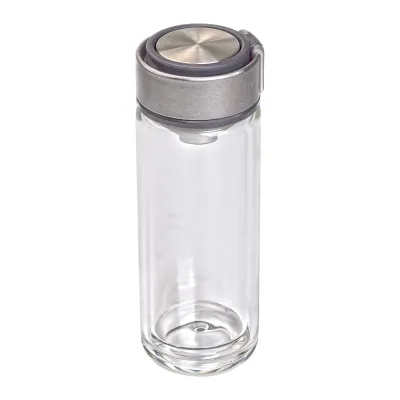 Термос стеклянный 300 мл с двойными стенками и ситечком, серый