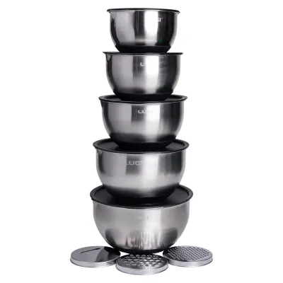 Набір мисок з кришками 5 штук із нержавіючої сталі 24/22/16/18/20.5 см Набір мисок з кришками 5 штук із нержавіючої сталі 24/22/16/18/20.5 см