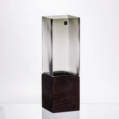 Ваза декоративна для квітів скляна з дерев'яною підставкою 30 см Ваза декоративна для квітів скляна з дерев'яною підставкою 30 см