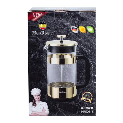 Френч-пресс чайник стеклянный Haus Roland 1 литр с фильтром, золото Френч-пресс чайник стеклянный Haus Roland 1 литр с фильтром, золото