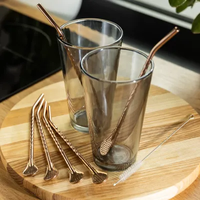 Набір бомбілій для мате 6 штук із нержавіючої сталі, золото