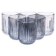 Набор стаканов 6 штук по 250 мл из толстого стекла ребристые, голубой