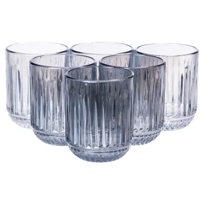 Набір склянок 6 штук по 250 мл із товстогого скла ребристі, блакитний