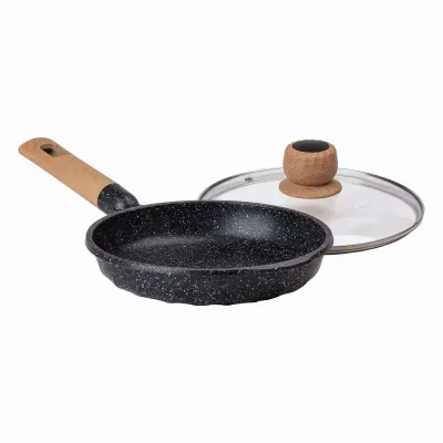 Сковорода з антипригарним мармуровим покриттям та кришкою 22 см, чорний Сковорода з антипригарним мармуровим покриттям та кришкою 22 см, чорний