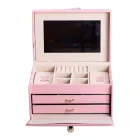 Кейс-шкатулка для украшений на кнопке 22,5х15,5х13 см из экокожи, розовый