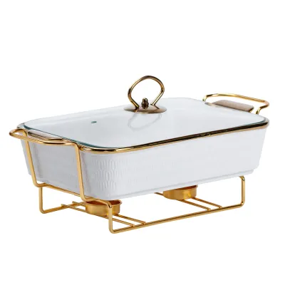 Мармітниця порцелянова 1.5 л прямокутна на металевій підставці, білий