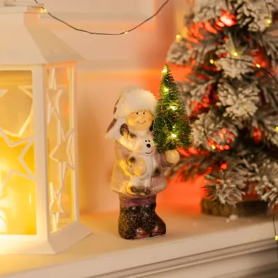 Новорічна фігурка з підсвіткою Дівчинка з ялинкою та іграшкою порцелянова 7*7*20 см Новорічна фігурка з підсвіткою Дівчинка з ялинкою та іграшкою порцелянова 7*7*20 см