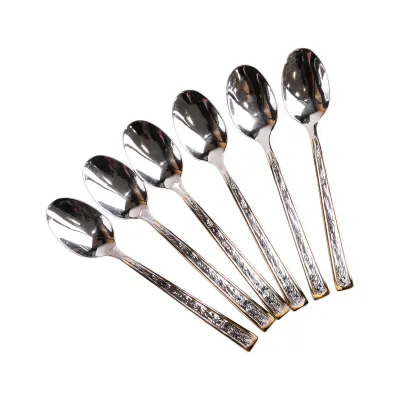 Набор чайных ложек 6 штук из нержавеющей стали, хром с золотом