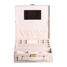 Кейс-органайзер для украшений с защелкой 26х26х9 см, бежевый