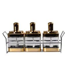 Набор банок для сыпучих продуктов 3 штуки с ложкой на подставке, золото