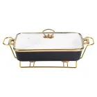 Мармітниця порцелянова прямокутна 2 л з підставкою та скляною кришкою, чорний