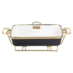 Мармітниця порцелянова прямокутна 2 л з підставкою та скляною кришкою, чорний Мармітниця порцелянова прямокутна 2 л з підставкою та скляною кришкою, чорний