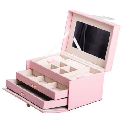 Кейс-шкатулка для украшений на кнопке 22,5х15,5х13 см из экокожи, розовый