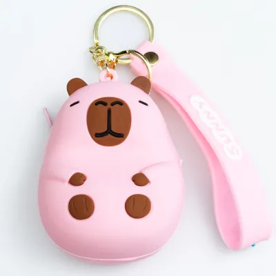 Кошелек-брелок Капибара силиконовый на молнии 8*6*4 см, розовый