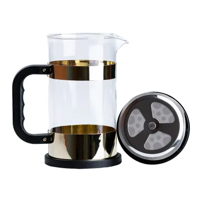 Френч-пресс чайник стеклянный Haus Roland 1 литр с фильтром, золото Френч-пресс чайник стеклянный Haus Roland 1 литр с фильтром, золото