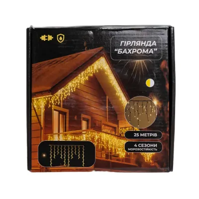 Гирлянда Бахрома уличная 405 LED 25 м от сети черная нить, желтый