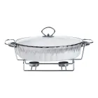 Мармітниця порцелянова овальна 1.5 л зі скляною кришкою, хром