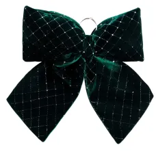 Бант новогодний с геометрическим узором бархатный 45*50 см, зеленый