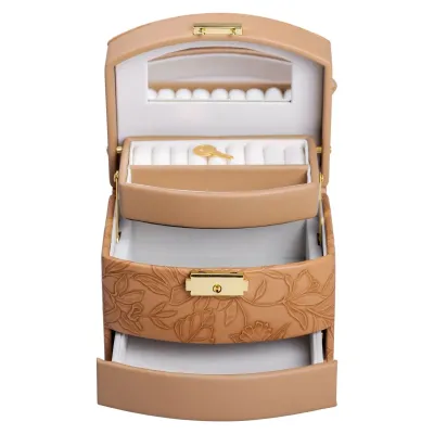 Кейс-шкатулка для украшений с замком 15,5х11,5х11,5 см из экокожи, коричневый