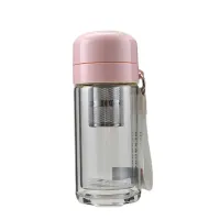 Термос стеклянный Hexagram 240 мл с двойными стенками и заварником, розовый