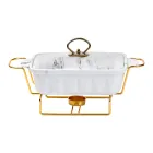 Мармитница фарфоровая прямоугольная 1 л, мрамор с золотом