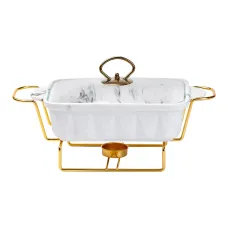 Мармитница фарфоровая прямоугольная 1 л, мрамор с золотом