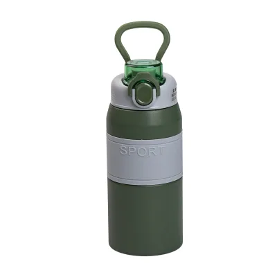 Термос Sport 600 мл с мундштуком и ручкой, зеленый
