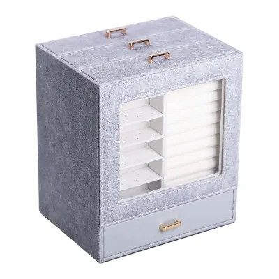 Скринька-комод для прикрас 23х20х15 см із екошкіри, сірий Скринька-комод для прикрас 23х20х15 см із екошкіри, сірий
