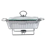 Мармитница фарфоровая прямоугольная 1 л со стеклянной крышкой, хром