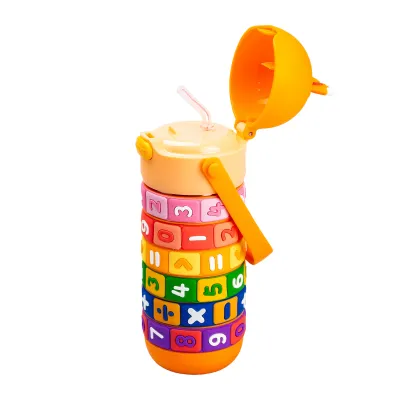 Термос детский интерактивный 430 мл с ручкой, оранжевый Термос детский интерактивный 430 мл с ручкой, оранжевый