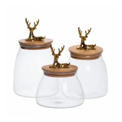 Набор банок для хранения 3 штуки с бамбуковыми крышками 0.5/08/1 л